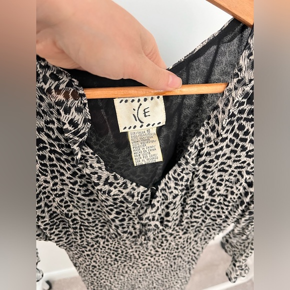 Vintage 100% Silk ICE Dress Black/White Animal Print SIZE 10 Beaded Y2K - Picture 3 of 16